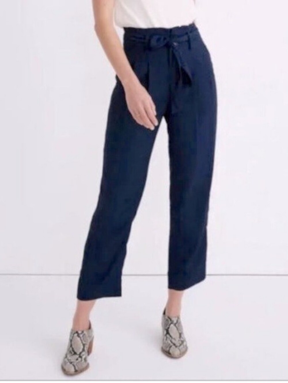 Madewell Drapey Paperbag High Waist Navy Blue Tapered Pants Sz 6 Preppy Office - Picture 1 of 14